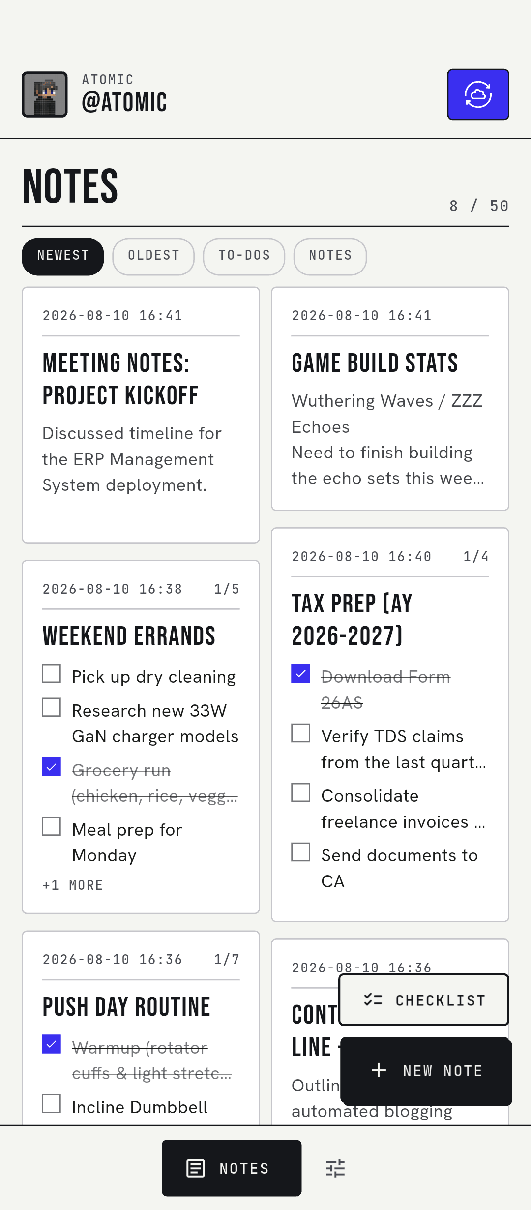 Notes grid