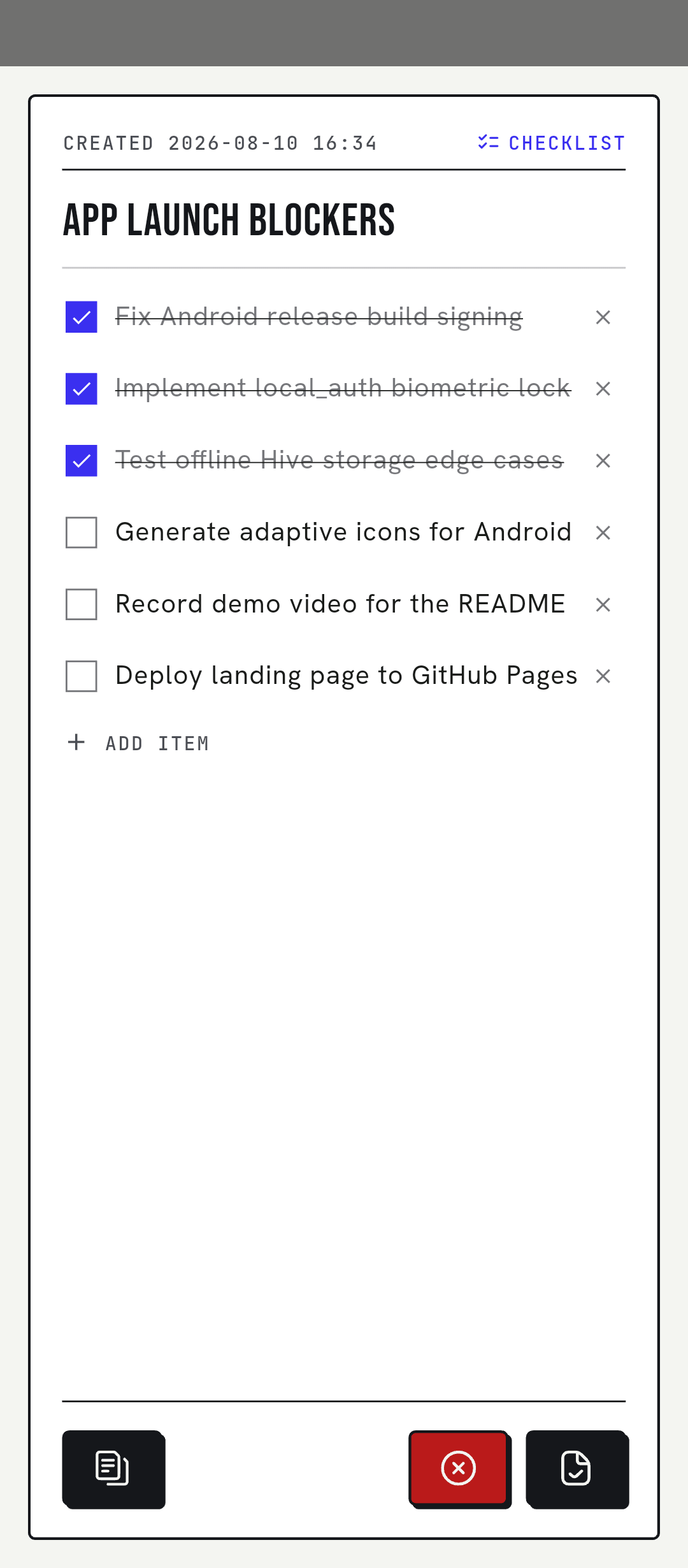 Checklist editor